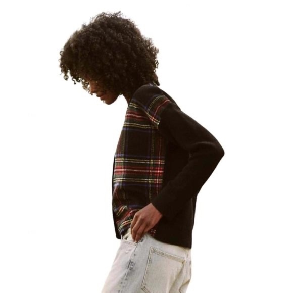 NEW THE GREAT Fire Side Wool blend cardigan in hearth tartan plaid M - Picture 2 of 8